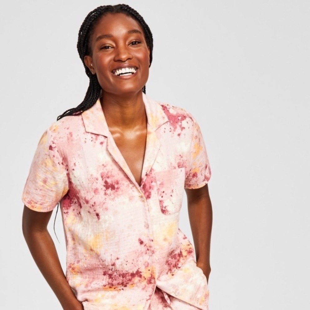 Jenni Women's Cotton Gauze Shorts Pajama Top Watercolor Blush Size 3X